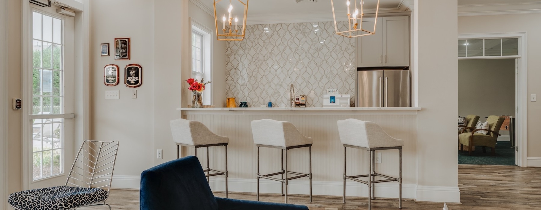 a kitchen with white cabinets