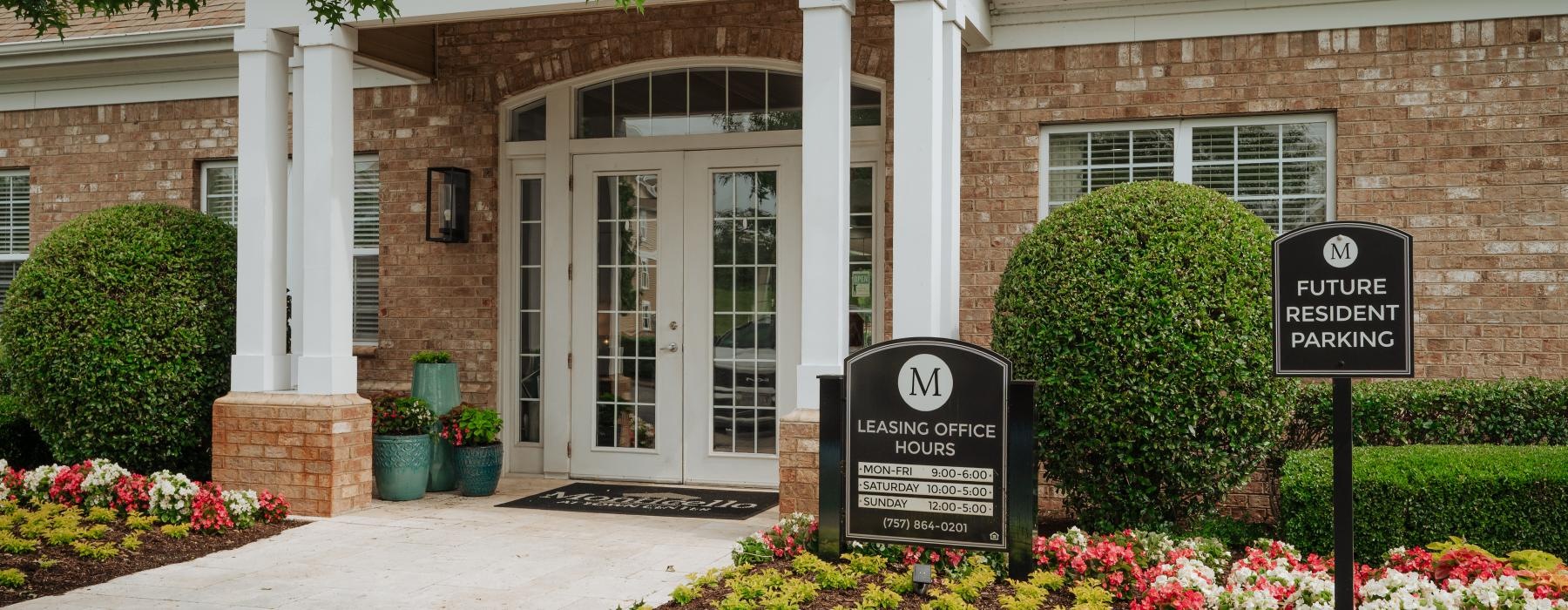 a building with a sign in front